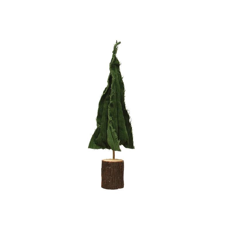 Hello Honey® Green Raw-Edged Corduroy Tree with Wood Slice Base