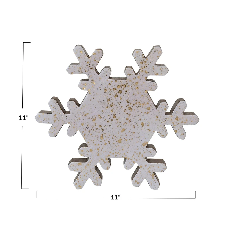 Hello Honey® 11" Cream & Gold Mango Wood Snowflake Accent