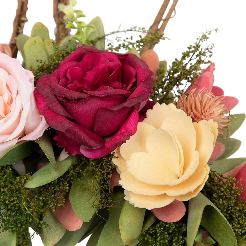 15" Wooden Floral Easter Bunny Ears Twig Wreath