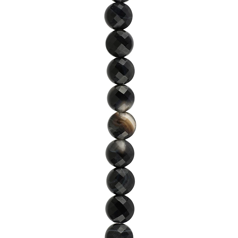 Black Faceted Agate Round Coin Beads by Bead Landing