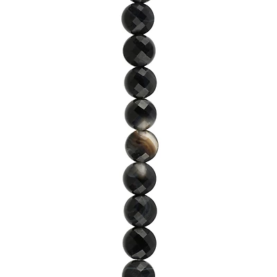 Black Faceted Agate Round Coin Beads by Bead Landing