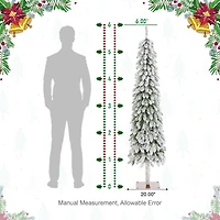 Glitzhome® 6ft Pre-Lit Flocked Artificial Christmas Tree, Warm White Lights