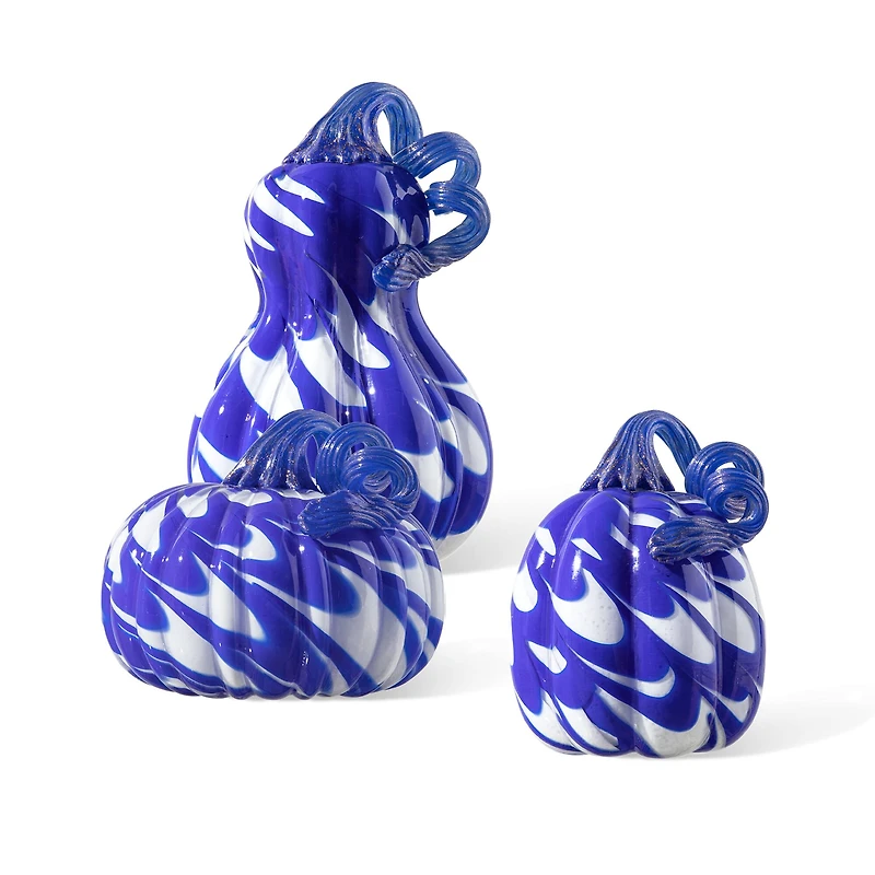 Glitzhome® Blue and White Glass Pumpkin & Gourd Set