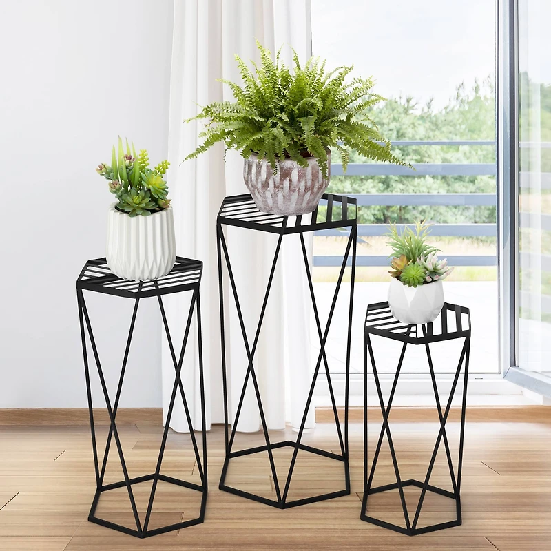Glitzhome® Modern Hexagon Black Metal Planter Set