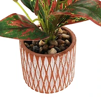 14" Croton Artificial Plant with Geometric Patterned Pot