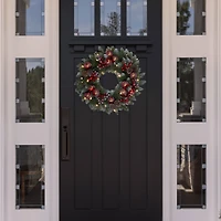 Haute Decor 24" Pre-Lit Frosted Ithica Pine Wreath, Soft White LED Lights