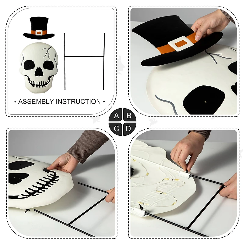 Glitzhome® 38" Lighted Halloween Metal Skull Yard Stake with Timer