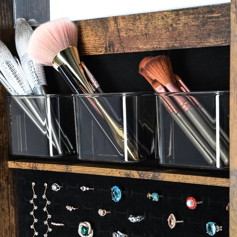 Classic Brown Rotatable 2-in-1 Lockable Jewelry Cabinet