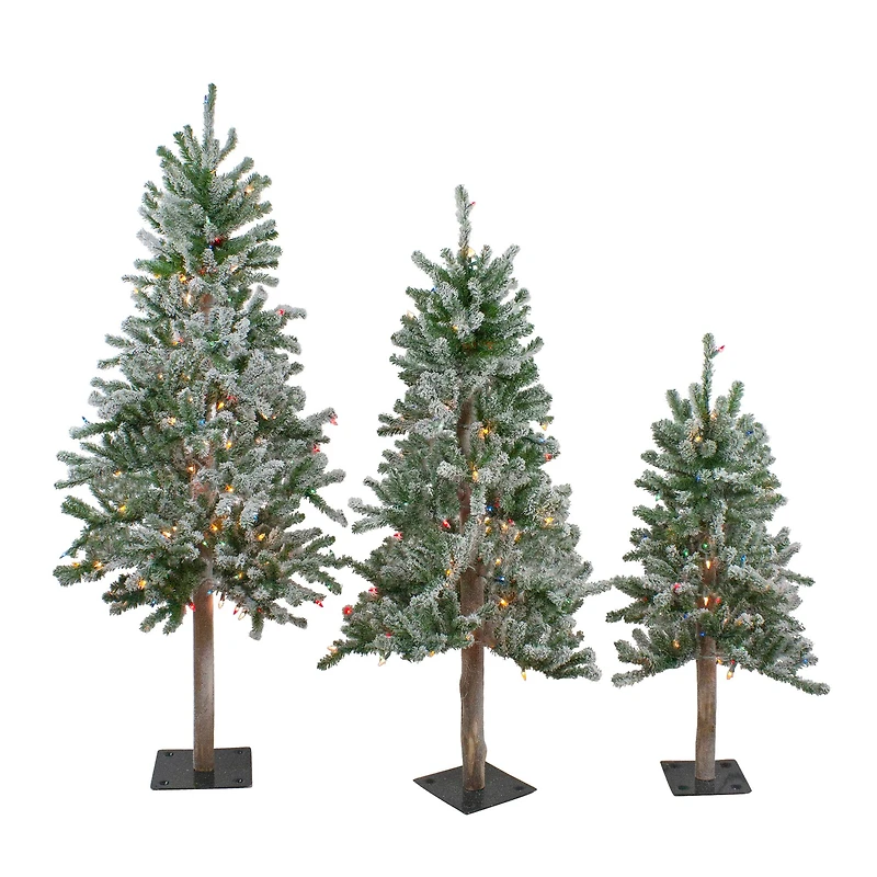 3ft., 4ft, & 5ft. Unlit Flocked Alpine Artificial Christmas Tree Set