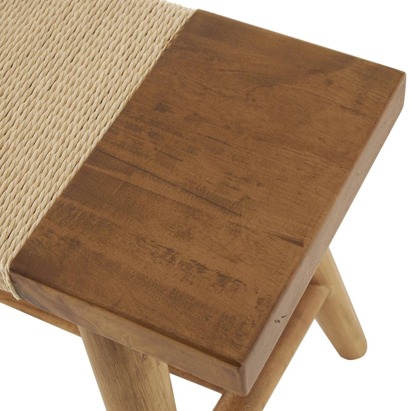 40" Brown Wood Handmade Traditional Home Bench with Rope Wrapped Seat