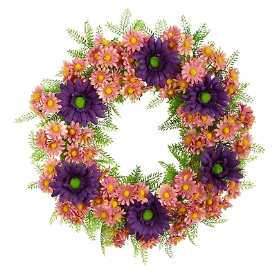 21" Mixed Daisy Wreath