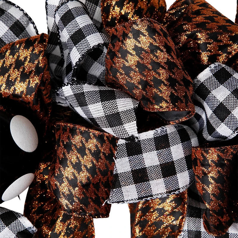 24'' Unlit Orange and Black Witch with Bows Halloween Wreath