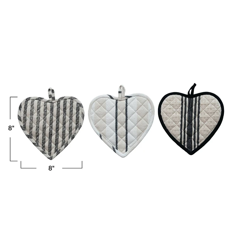 Hello Honey® Black & White Chic Cotton Quilted Heart Shaped Pot Holders Set