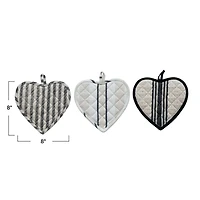 Hello Honey® Black & White Chic Cotton Quilted Heart Shaped Pot Holders Set