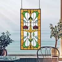 Design Toscano 31" Ruskin Rose Two Flower Tiffany-Style Stained Glass Window Hanging Décor 