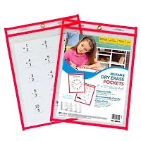 C-Line® Neon Red Reusable Dry Erase Pocket Kit Study Aid