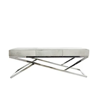 Light Gray Leather Geometric Bench with Angled Silver Metal Base