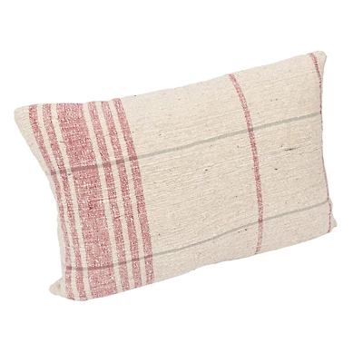 Hello Honey® Natural & Red Grid Pattern Cotton Slub Lumbar Pillow