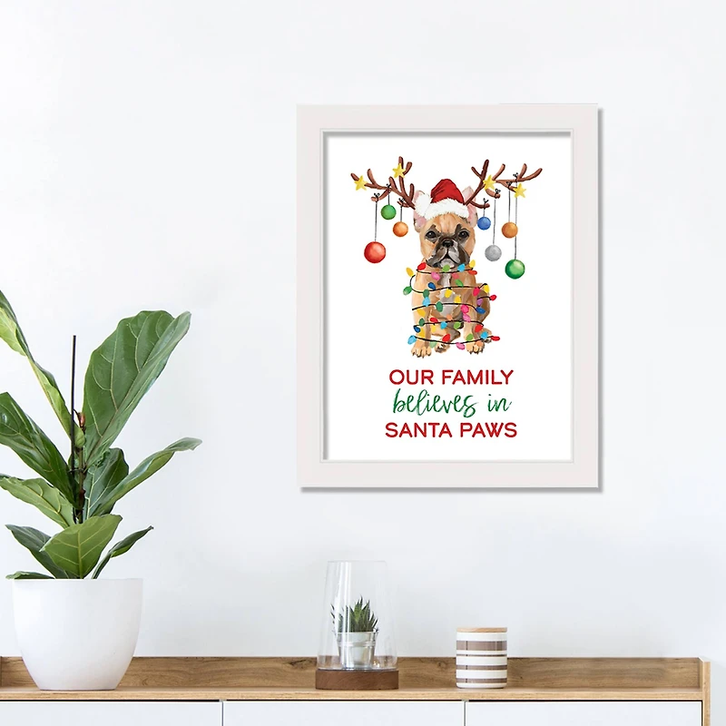 Our Family Believes in Santa Paws White Framed Wall Art