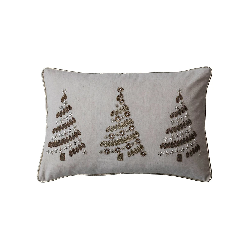 Hello Honey® 24" x 16" Embroidered Bead Christmas Trees Lumbar Pillow with Gold Piping