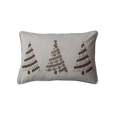Hello Honey® 24" x 16" Embroidered Bead Christmas Trees Lumbar Pillow with Gold Piping