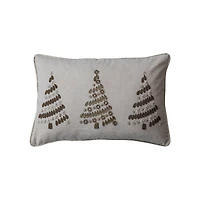 Hello Honey® 24" x 16" Embroidered Bead Christmas Trees Lumbar Pillow with Gold Piping