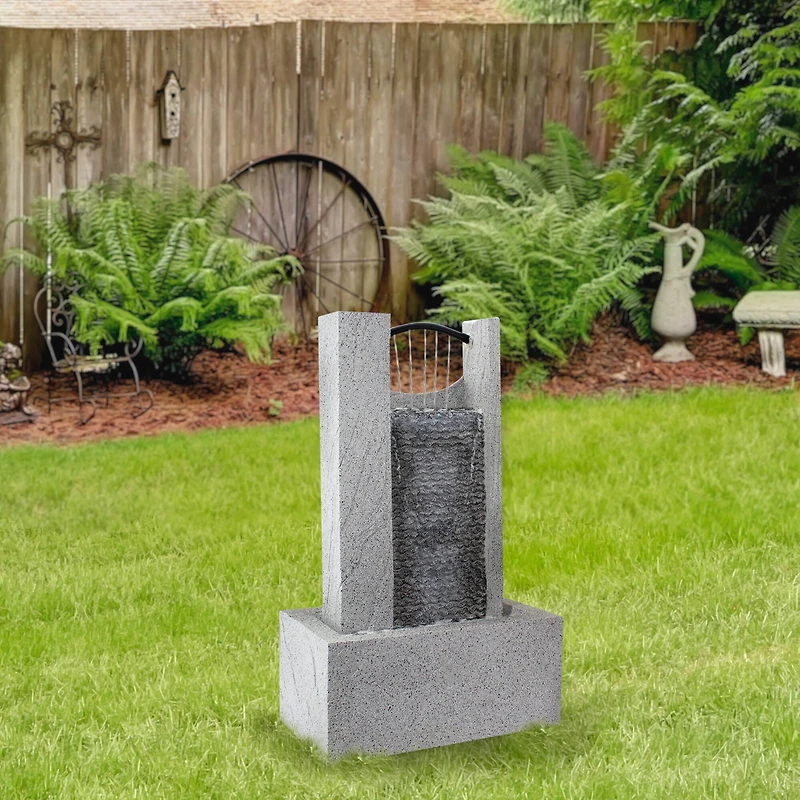 23" Gray Modern Style Rainfall Outdoor Water Fountain
