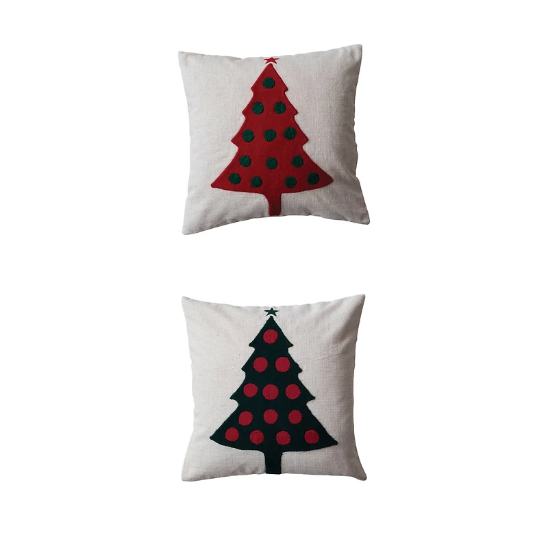 Hello Honey® 18" Embroidered Wool Christmas Tree Throw Pillow Set