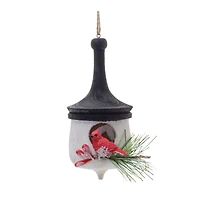 Wood Finial Birdhouse with Cardinal Ornaments Set