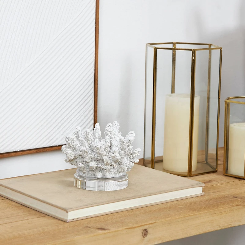 6" White Polystone Small Textured Coral Sculpture with Clear Acrylic Base