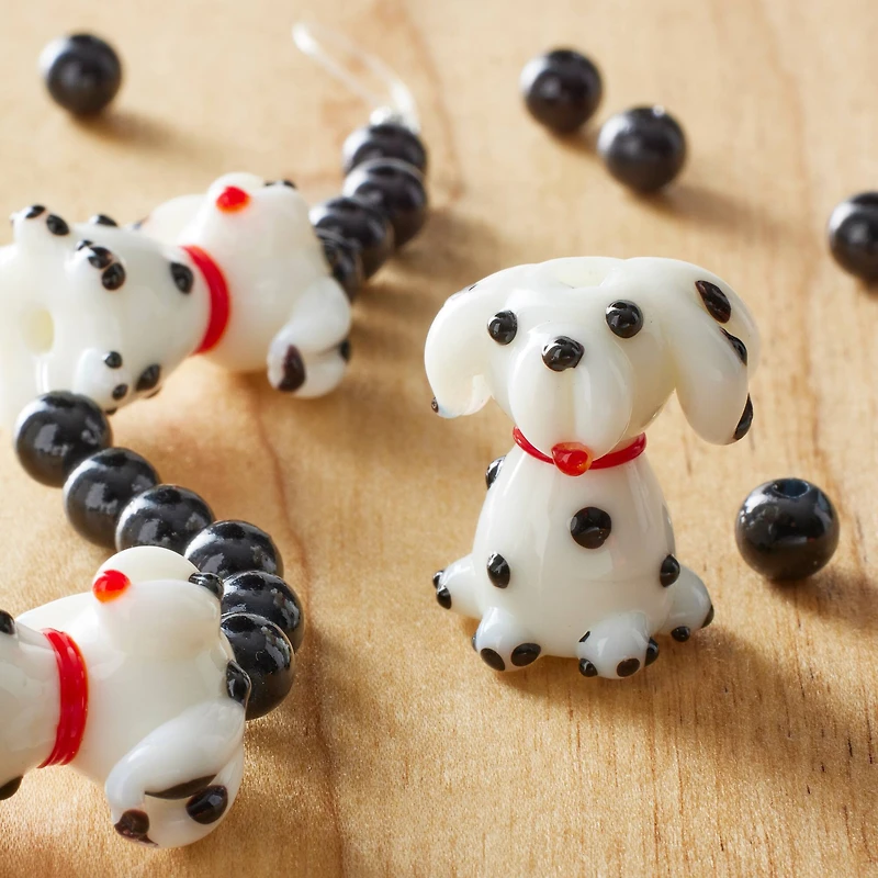 Black & White Dog Glass Lampwork Beads, 20mm by Bead Landing™