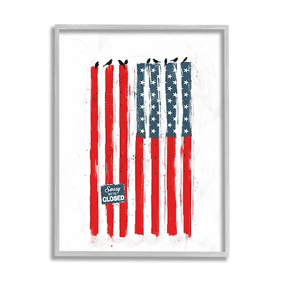 Stupell Industries American Flag Birds on Wall Political Statement Framed Giclee Art