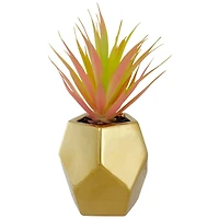 8" Green & Pink Sword Grass in Gold Geometric Pot