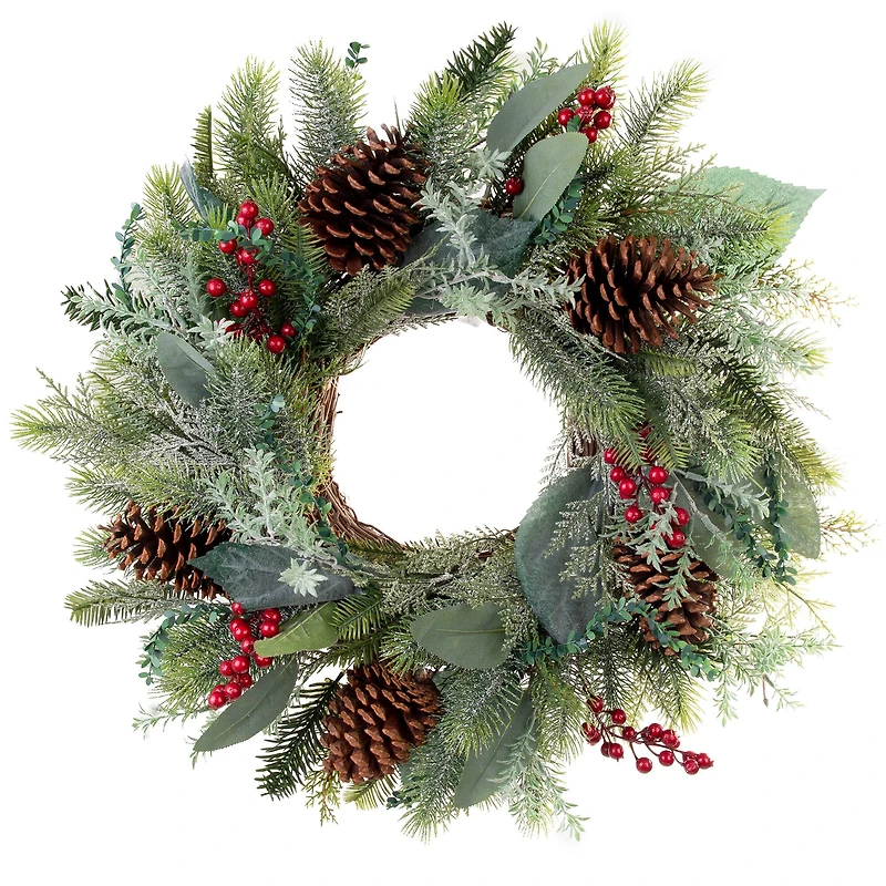 Village Lighting 24" Pre-Lit Winter Frost Christmas Wreath, Clear LED Lights