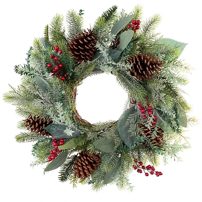 Village Lighting 24" Pre-Lit Winter Frost Christmas Wreath, Clear LED Lights