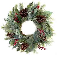 Village Lighting 24" Pre-Lit Winter Frost Christmas Wreath, Clear LED Lights