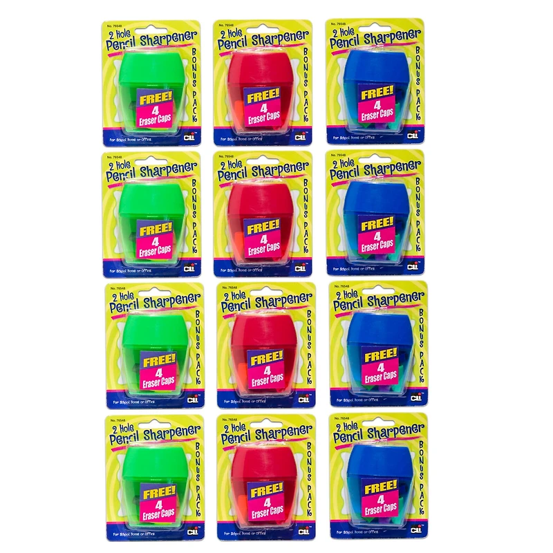 Assorted Charles Leonard 3 Hole Pencil Sharpener, 2 Packs of 12