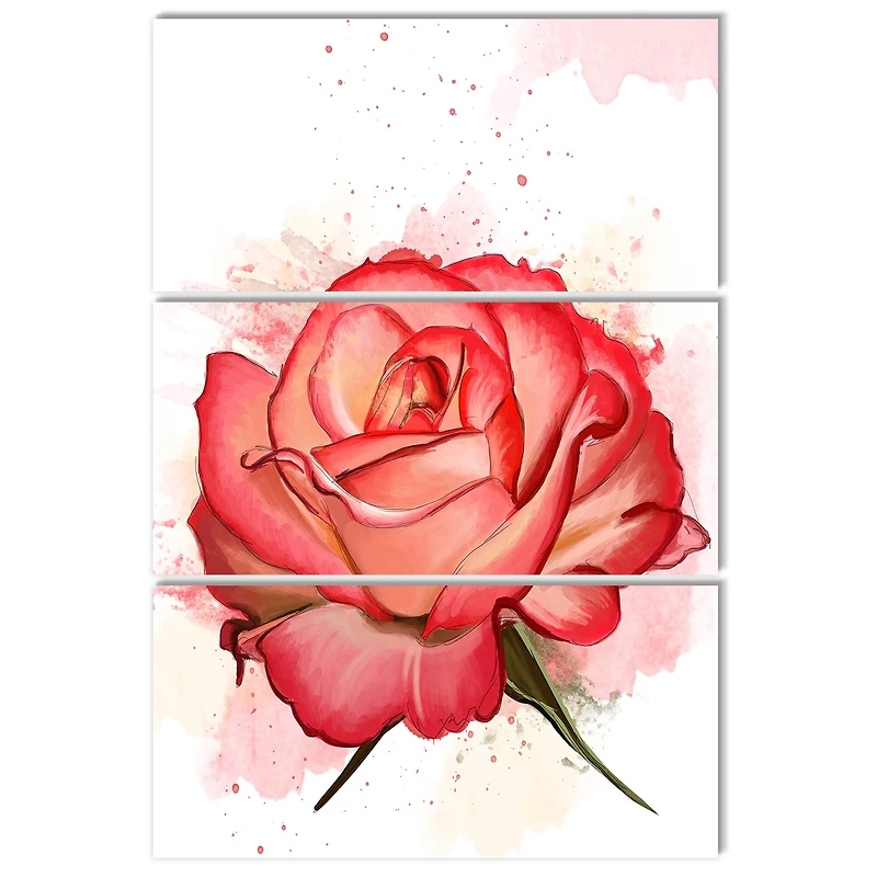 Designart - Red Rose with Splashes