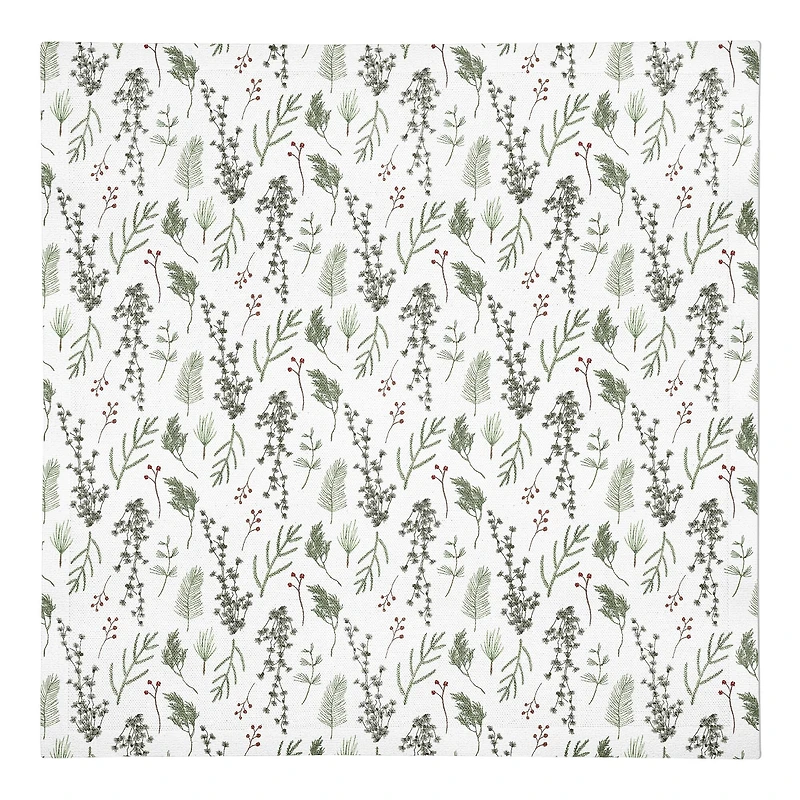 Pine Greenery on White Cotton Twill Napkin