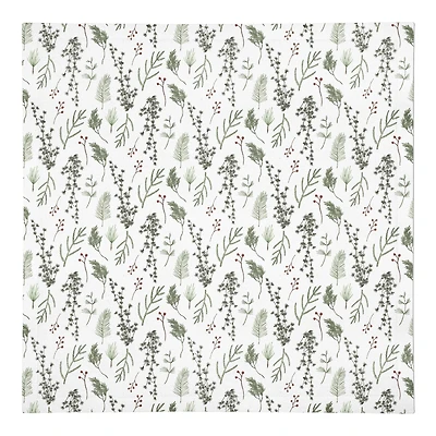 Pine Greenery on White Cotton Twill Napkin