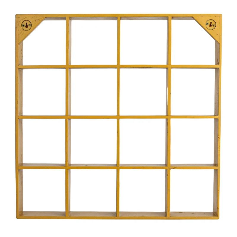 Hello Honey 27.5" Mustard Square Reclaimed Wood & Metal Wall Shelf