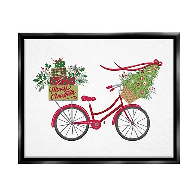 Stupell Industries Merry Christmas Seasonal Bicycle Framed Floater Canvas Wall Art