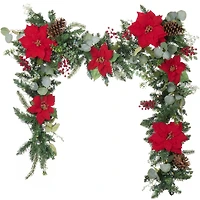 9ft. Pre-Lit LED Christmas Poinsettia Artificial Garland