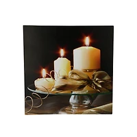 LED Lighted Candles on a Platter Canvas Wall Art