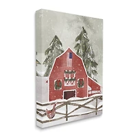 Stupell Industries Snowy Country Barn American Flag Canvas Wall Art