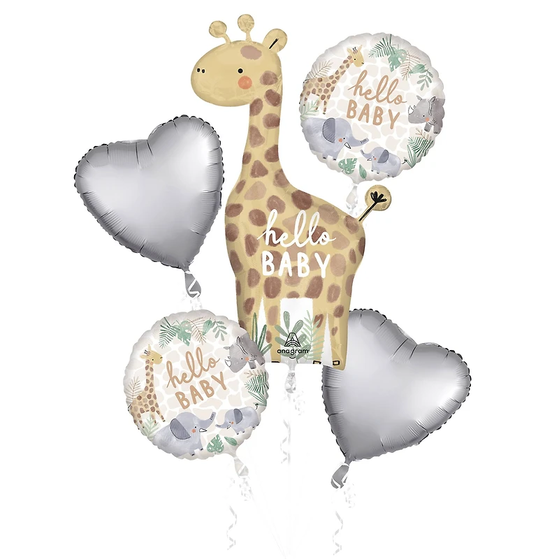 Soft Jungle Baby 5-Piece Foil Balloon Bouquet