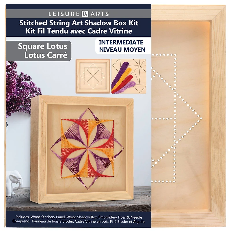 Leisure Arts® Square Lotus Stitched String Art Shadow Box Kit