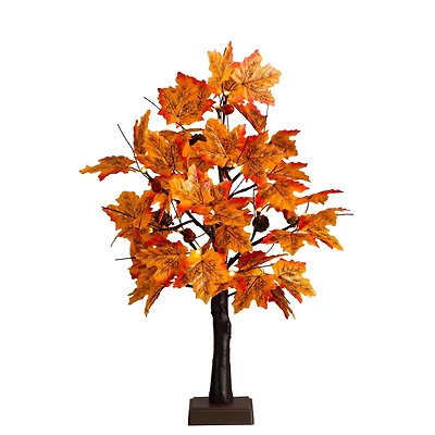 2ft. Pre-Lit Autumn Maple Artificial Fall Tree with Acorns & Pinecones and 18 Warm White LED Lights