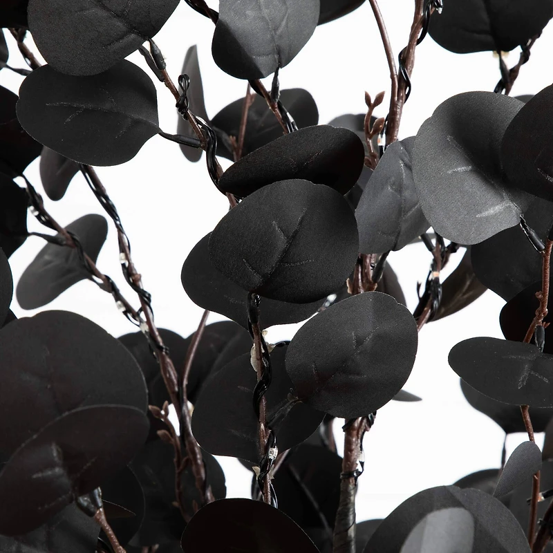 6ft. Pre-Lit Artificial Halloween Black Eucalyptus Tree with 300 Orange & Purple LED Lights