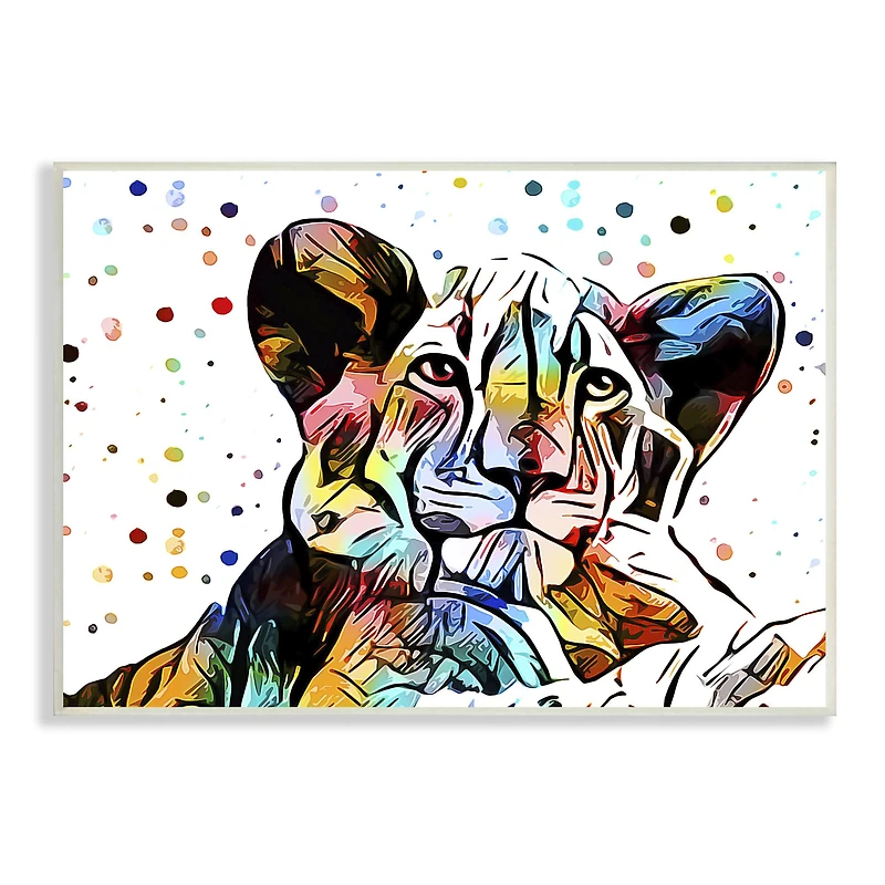 Stupell Industries Abstract Lion Cub Portrait Vibrant Polka Dots Wall Plaque